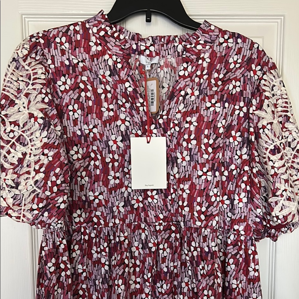 Stunning Red Floral Dress with Lace Sleeves